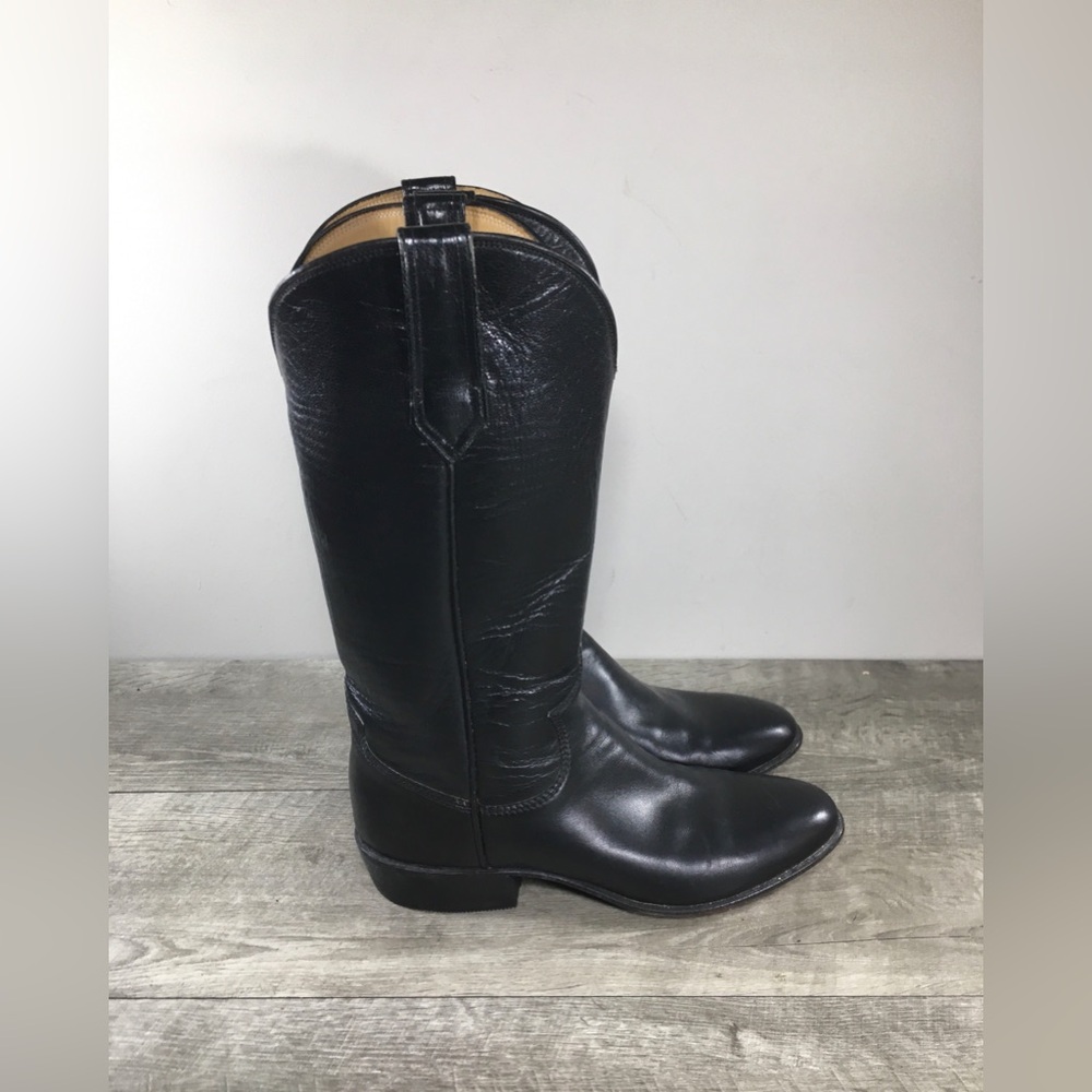 Womens Paul Bond Calfskin Cowgirl Western Cowboy Black Leather Boots Size 5.5